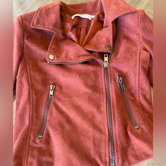 ASTR the Label Faux Suede Moto Jacket crop cropped motorcycle orange brown s - Picture 2 of 7